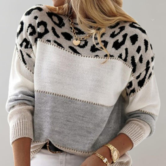Zainab - Women's Soft Knit Sweater With Leopard Print