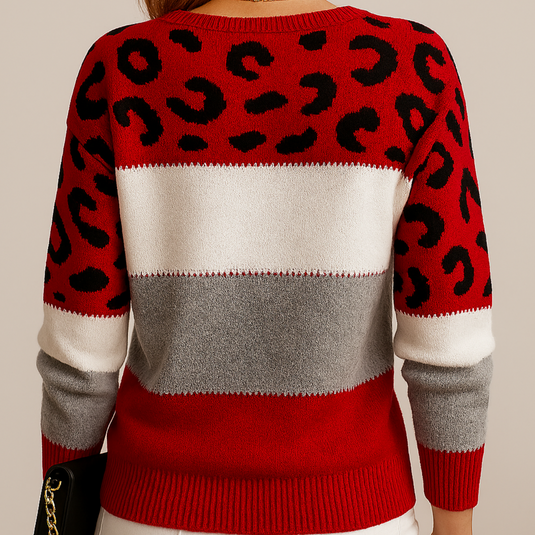 Zainab - Women's Soft Knit Sweater With Leopard Print