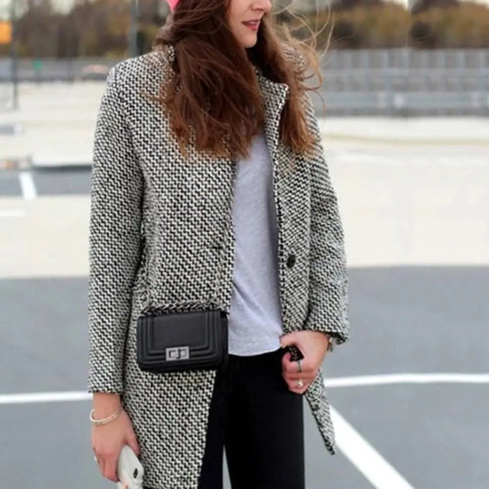 Amen - Elegant Houndstooth Winter Coat