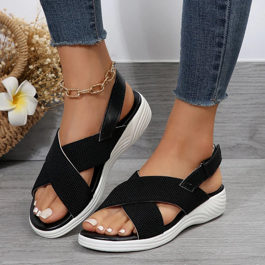 Lara - Chic Cross-Strap Wedge Sandals