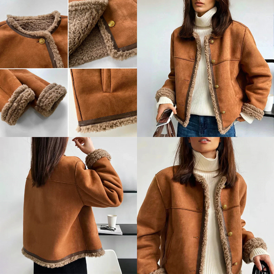 Elara™️ - Premium Sheepskin Button Jacket